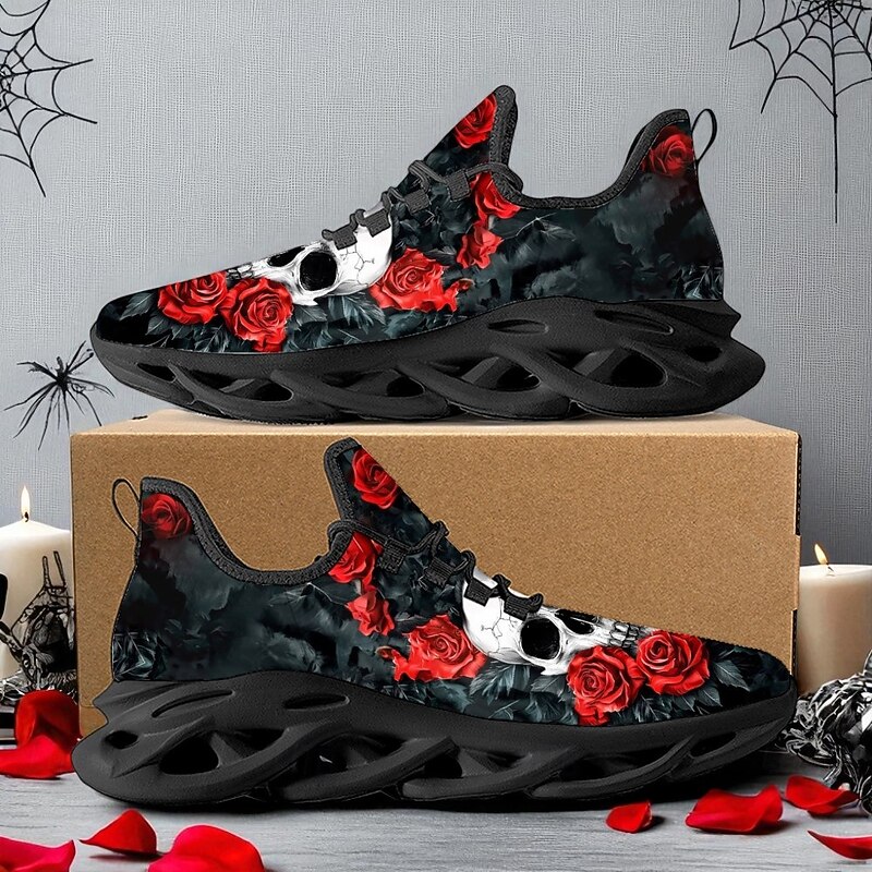 Men's Rose Skull Print Lace-Up Sneakers – Gothic Casual Halloween Shoes with Comfortable Sole for Party, Cosplay and Everyday Outfits3