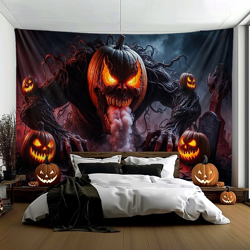 Halloween Tapestry Banners Blanket Skeleton Pumpkin Dark Punk Gothic Style Party Dorm Shooting Backgrounds Home Decor4