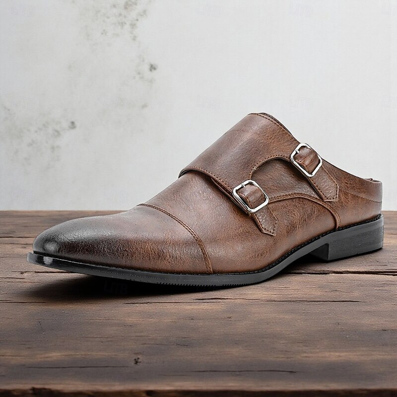 Men's Mule Shoes Double Monk Strap Slip-On Loafers Business Casual Dress Shoes for Office and Daily Wear2