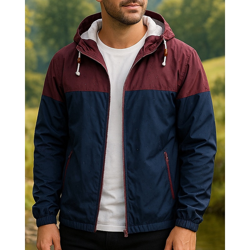 Men's Windbreaker Softshell Jacket Hiking Jacket Outdoor Waterproof Windproof Hiking Outfits Hiking Clothes Spring Autumn / Fall Top Camping / Hiking / Caving Running Patchwork Army Green Red Burgundy4