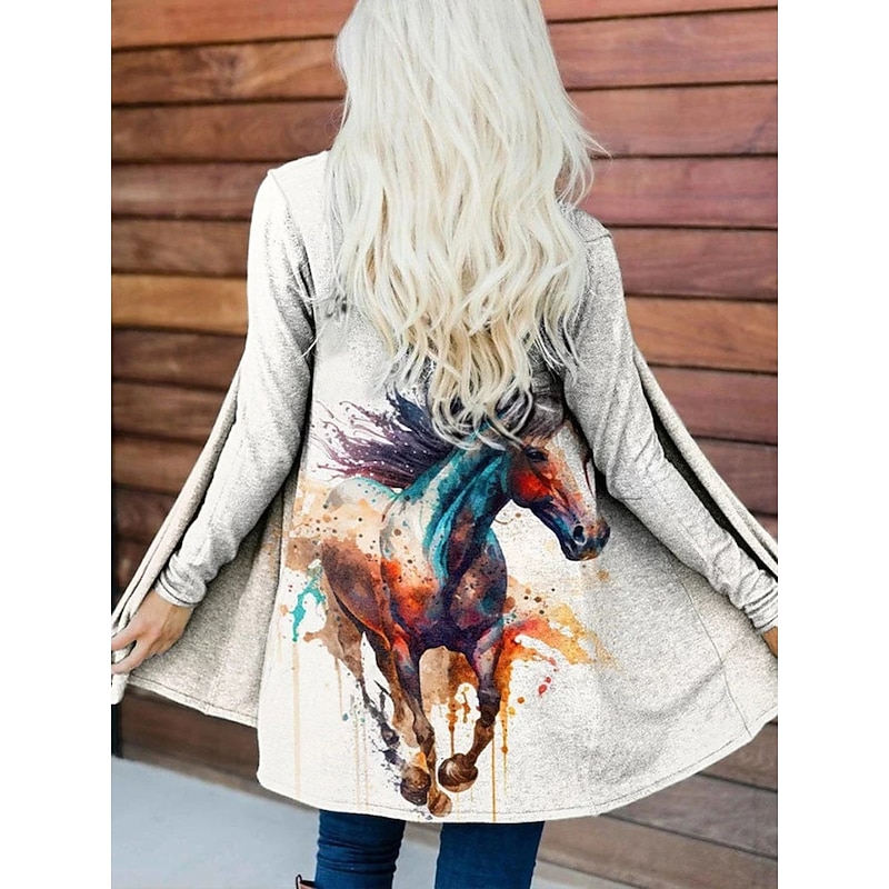 Women's Casual Jacket Warm Comfortable Irregular Hem Open Front Elegant Vintage Fashion Modern Animal Street Casual Athleisure Daily Long Collarless Loose Fit Long Sleeve Outerwear White Blue Brown2