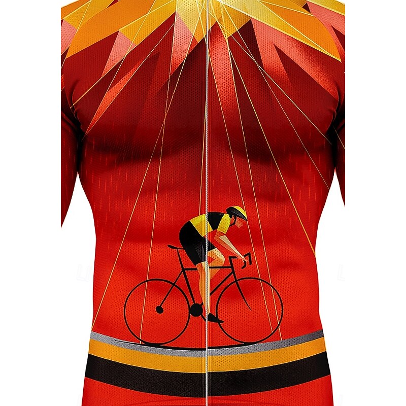 Men's Tops Cycling Jersey Graphic Geometric Bicycle Long Sleeve Bike Jersey Top with 3 Rear Pockets Sun Sun Protection Sunscreen Quick Dry Sports Red Clothing Apparel3