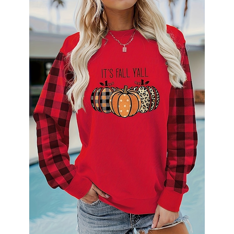 Halloween Women's Pullover Sweatshirt Pumpkin Graphic Letter ashion Casual Long Sleeve Crew Neck Regular Tops Street Dailywear Casual Print Red Purple Orange Fall Winter4