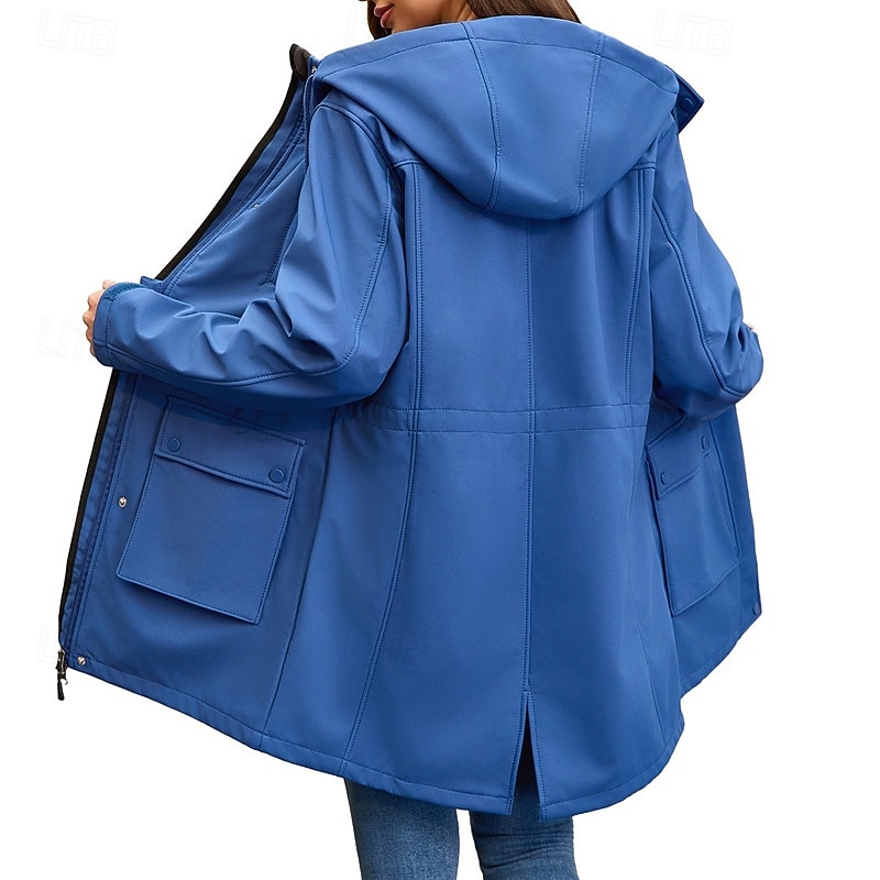 Women's Trench Coat Waterproof Rain Jackets Rain Coats Waterproof Windproof Zipper Pocket Fashion Outdoor Plain Going out Weekend Zipper Regular Hooded Regular Fit Long Sleeve Outerwear Black White3