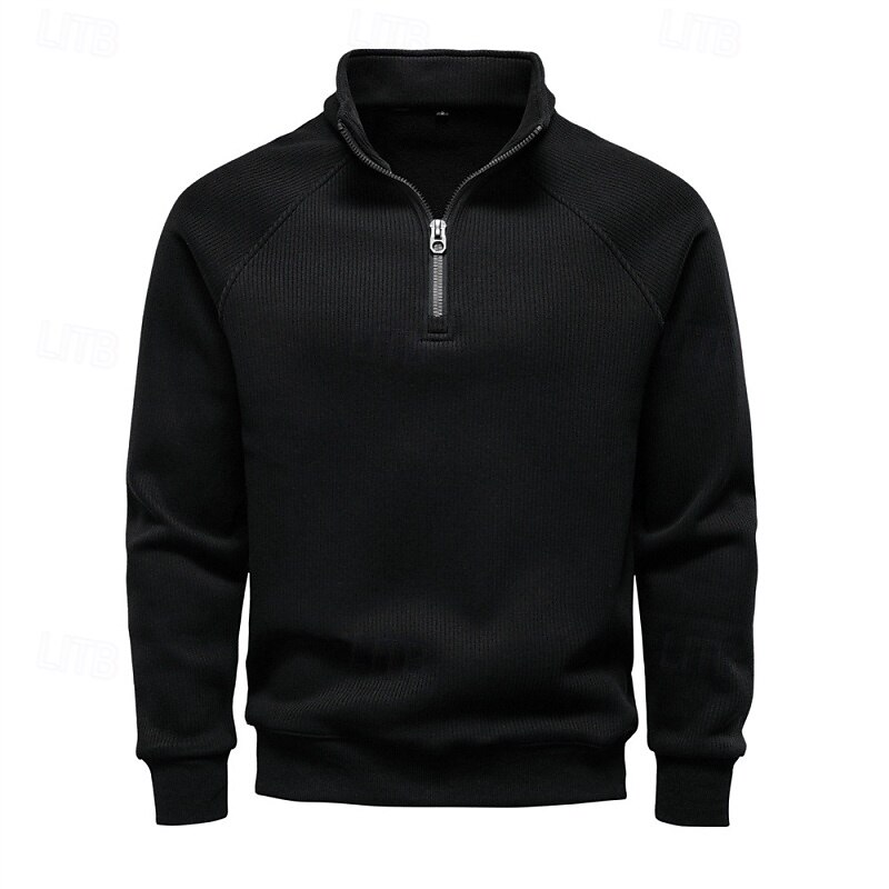 Men's Sweatshirt Corduroy Fleece Sweatshirt Pullover Hoodie Sweatshirt Pullover Apricot Black Army Green Navy Blue Gray Standing Collar Plain Textured Sports & Outdoor Casual Daily Streetwear Cool4