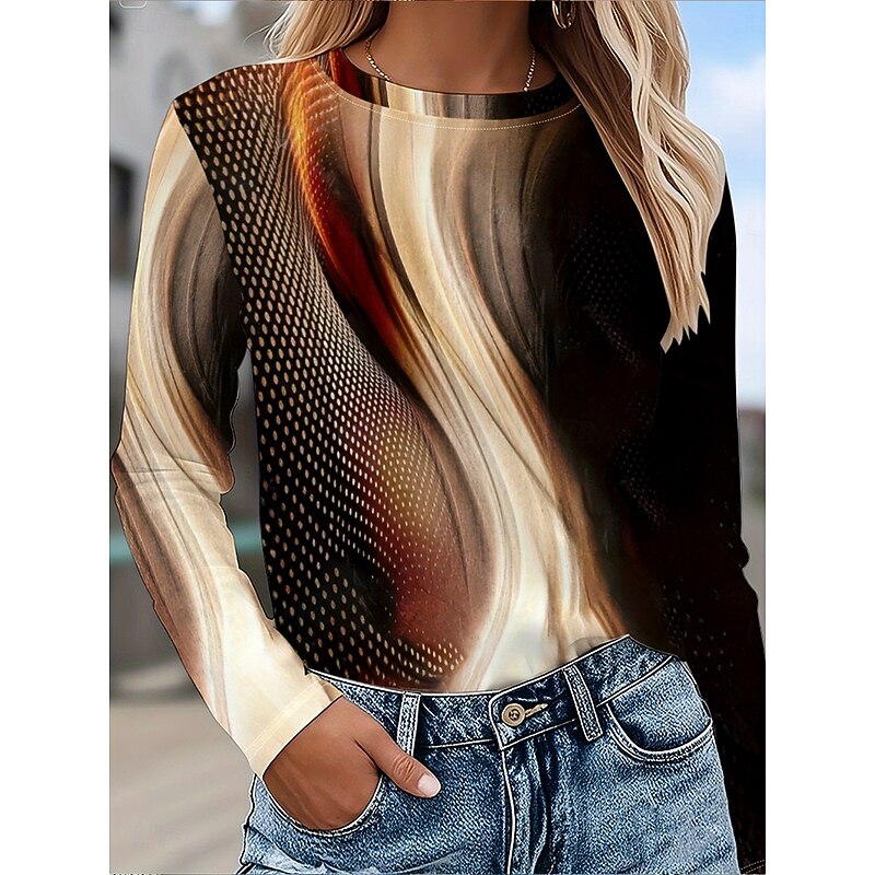 Women's T Shirt Ombre Graphic Abstract Vintage Stylish Classic Long Sleeve Crew Neck Round Neck Regular Tops Daily Print Brown Summer Spring Fall3