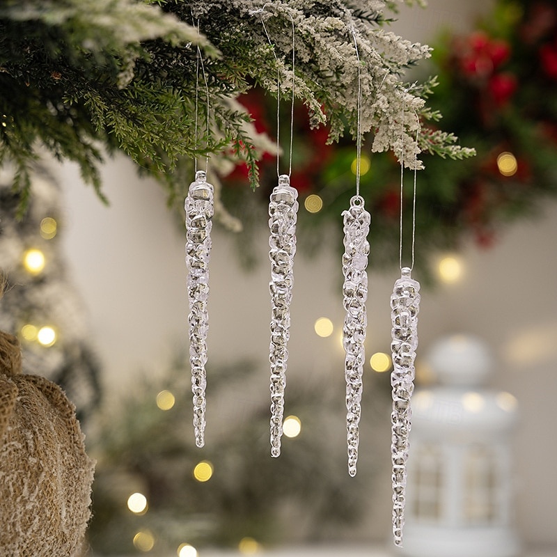 12pcs Christmas Crystal Icicle Ornaments, Pink Ice Hanging Decorations, Acrylic Icy Icicles for Tree, Holiday Hanging Decor4