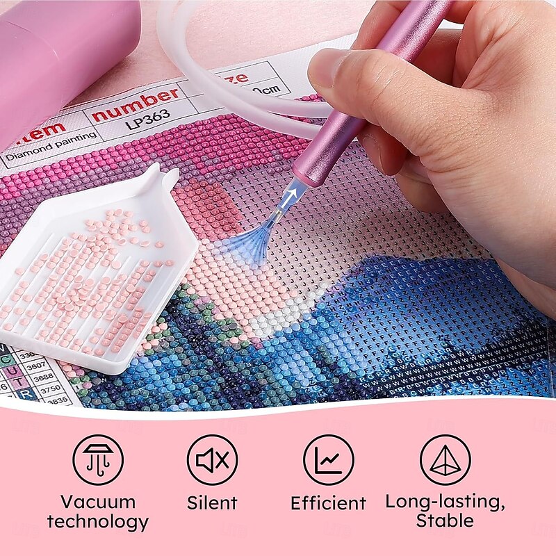 USB-Powered Electric Diamond Art Painting Pen with Vacuum Storage Tray Ergonomic Handle, Adjustable Settings, and Multi-Colored Brush Heads for Long-Lasting, Stable Crafting, Diamond Art Pen3