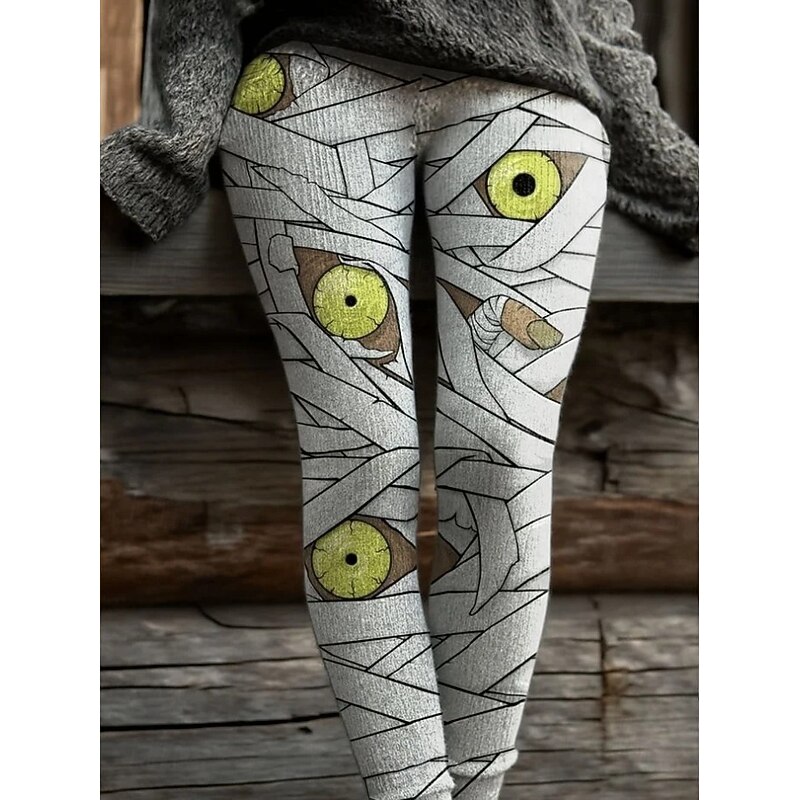 Women's Leggings Vacation Vintage Fashion Full Length High WaistPantsHalloween Graphic Pumpkin Halloween Printing Soft Breathable Stretchy Outdoor Vacation Street Grey Orange Khaki Spring Fall Winter3