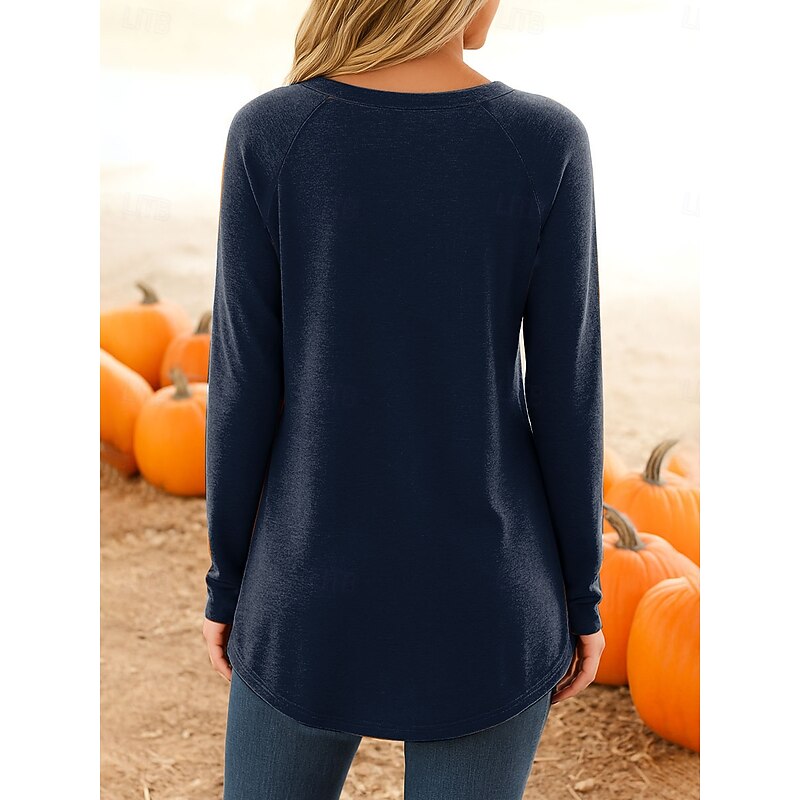 Halloween Women's T shirt Pumpkin Ombre Graphic Vintage Stylish Classic Long Sleeve Crew Neck Long Tops Daily Print Pink Blue Orange Green Spring Fall2