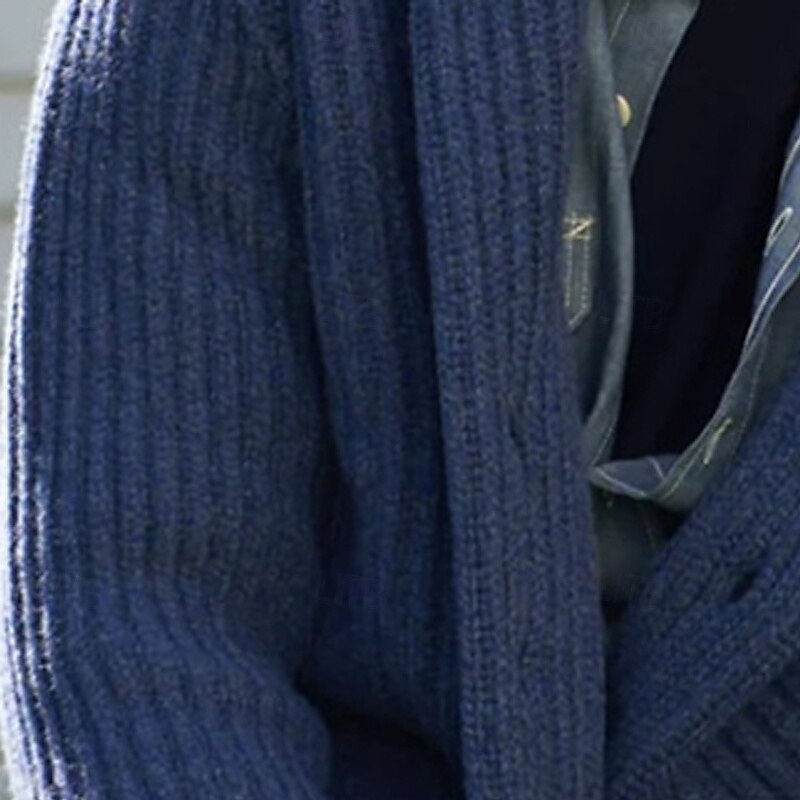 Men's Sweater Dress Sweater Cardigan Sweater Knit Sweater Ribbed Knit Regular Tops Knitted Ribbed Plain Shawl Collar Fashion Shawls Casual Daily Wear Clothing Apparel Fall Winter Blue M L XL3