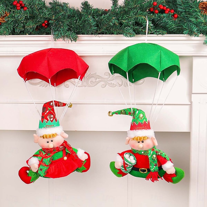 Christmas Parachute Doll Hanging Ornament Fabric Holiday Parachuting Elf Window Display Christmas Tree Decoration Festive Gift Home Party Accessory