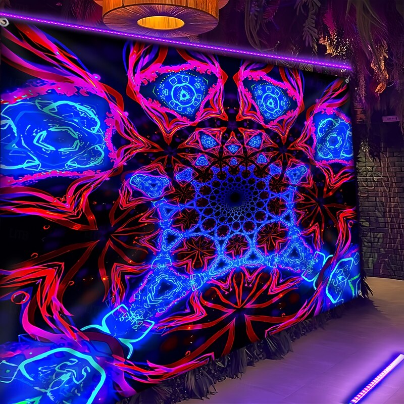 Halloween Blacklight Tapestry with Bats and Pumpkins – UV Reactive Fluorescent Glowing Skeleton Wall Hanging for Halloween Party, Trippy Spooky Wall Decor for Bedroom Living Room2