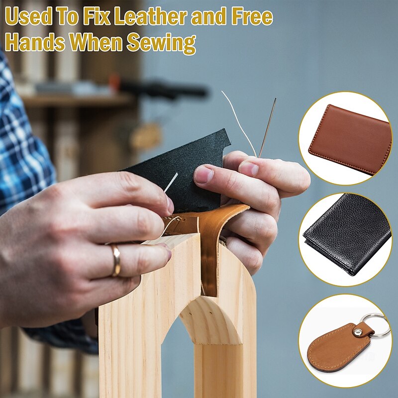 Sturdy Adjustable Clamp - Durable Wood Faux Leather Stitching Clamp - Portable Handheld Craft Clip for Secure Sewing Fixation4