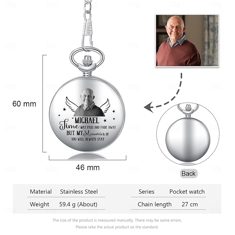 Personalized Memorial Photo Pocket Watch Custom Sympathy Gifts For Loss Of Loved Ones, Classic Chain Fob Watch for Men, Unique Gift for Father's Day, Valentine's Day, Christmas, and Thanksgiving2