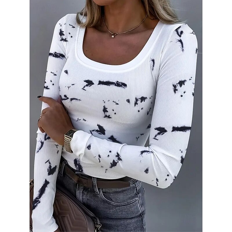 Easter Women's Tunic Floral Graphic Plants Vintage Fashion Stylish Long Sleeve Square Neck Regular Tops Daily Print White Light Green Pink Spring Fall