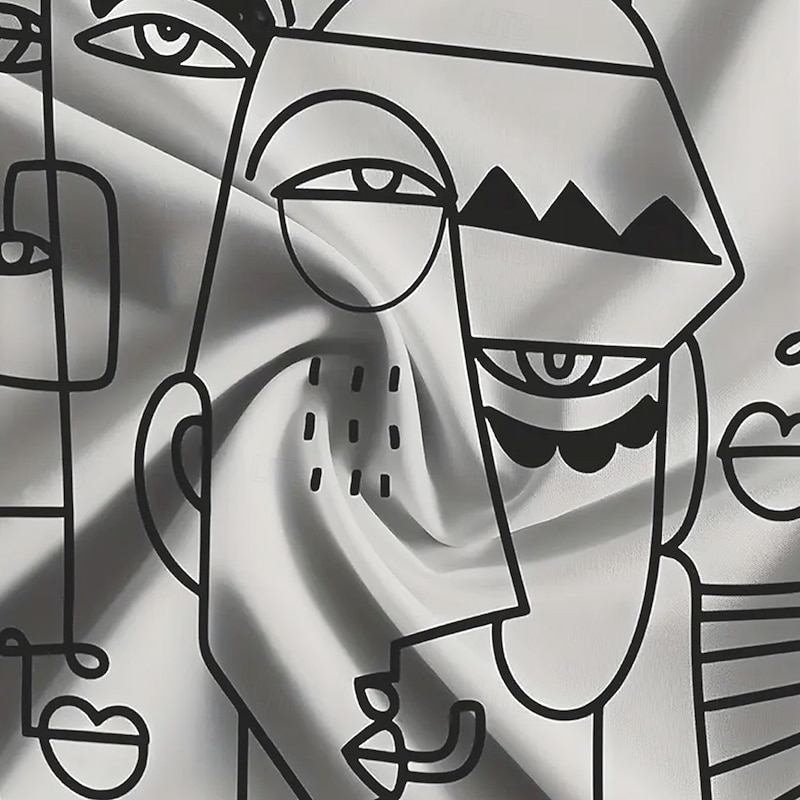 Men's Abstract Art Line Drawing Trousers Baggy Pants Casual Pants Mid Waist Casual Outdoor Vacation Elastic Drawstring Waist Linen-Like Pants with Pockets Summer Spring Fall 3D Print White3