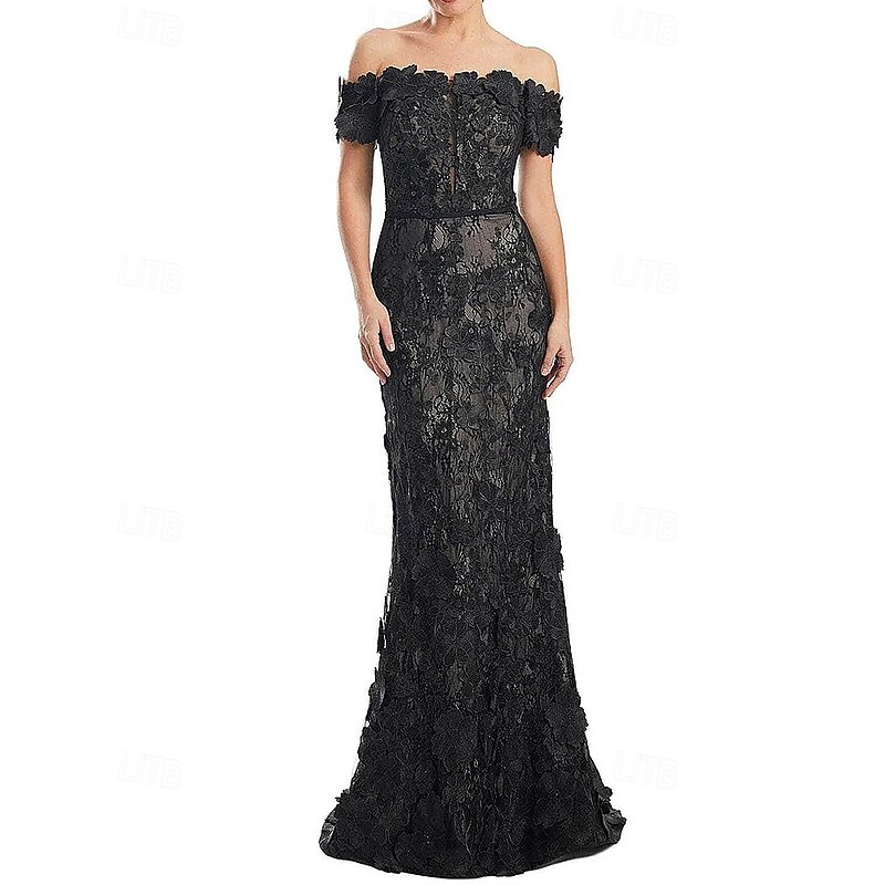 Floral  Embroidered Lace Appliques Mermaid / Trumpet Evening Gown Elegant Dress Formal Wedding Floor Length Sleeveless Off Shoulder 20254