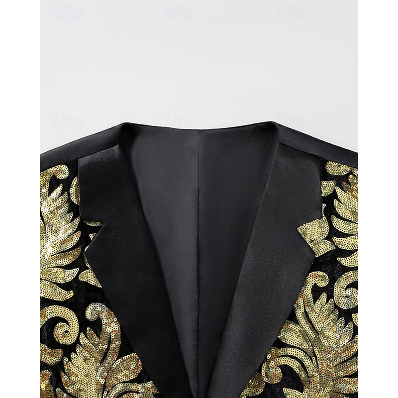 Men's Vest Waistcoat Gilet Vacation Party Business Fashion Casual Spring Fall Pocket Buttons Sequin Polyester Comfortable Flocking Single Breasted One-button Peaked Lapel Regular Fit Gold Vest4