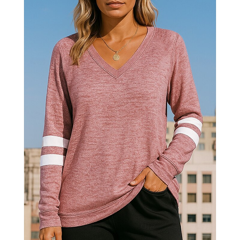 Women's Pullover Sweatshirt Casual Tops Long Sleeve Top Athleisure Fall V Neck Patchwork Soft Breathable Outdoor Running Yoga Sportswear Activewear Pink Green Khaki