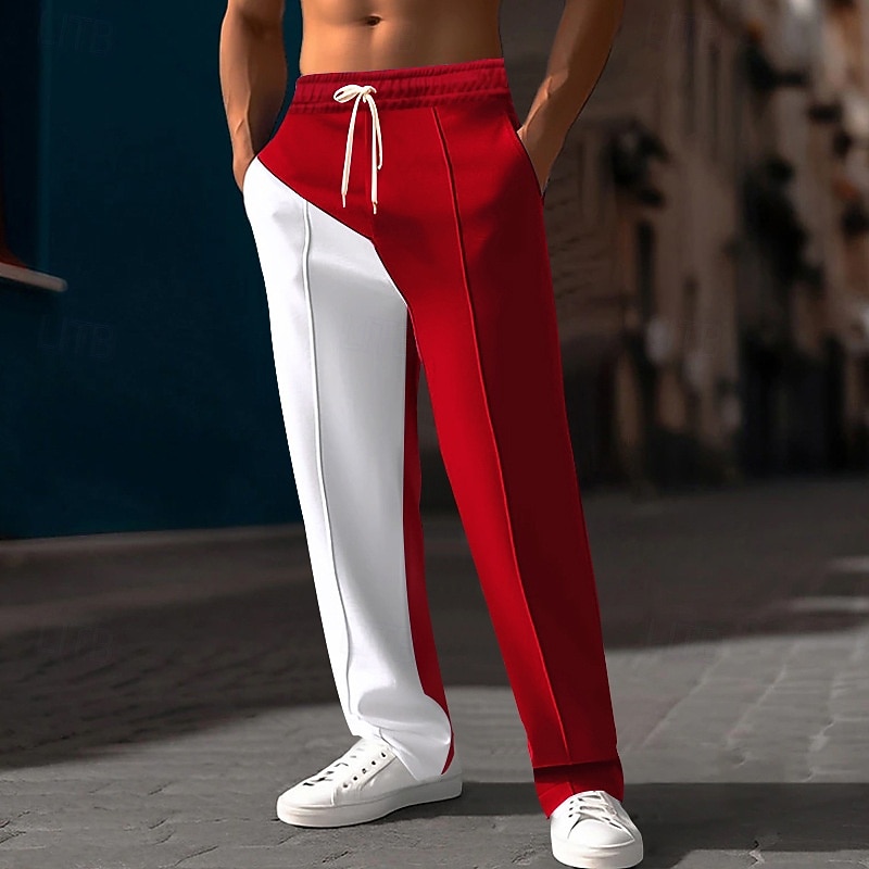 Men's Sweatpants Joggers Trousers Straight Leg Sweatpants Pleated Pants Drawstring Patchwork Elastic Waist Color Block Comfort Breathable Casual Daily Holiday Sports Fashion Black Red4