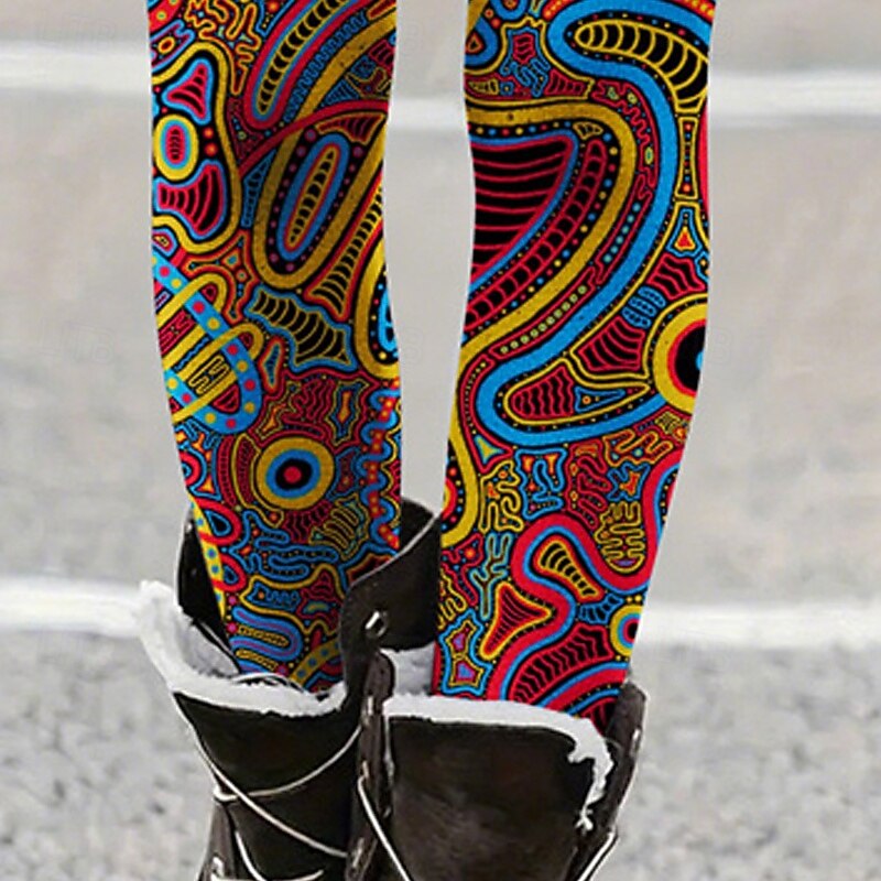 Women's Pants Trousers Leggings Cozy Leggings Casual Boho Full Length High Waist Graphic Elastic Waist Print Breathability Comfortable Stretchy Vacation Street Daily Wear Yellow Summer Spring Fall3