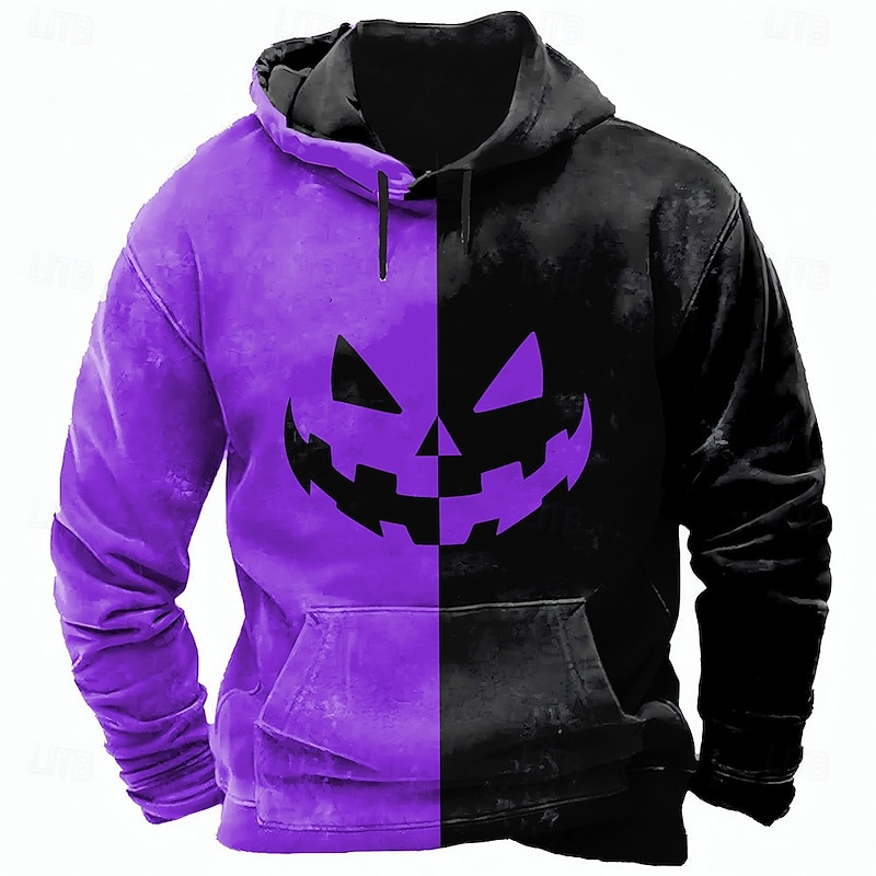 Halloween Men's Graphic Pumpkin 3D Sweatshirt Punk Exaggerated Long Sleeve Crew Neck Club Streetwear Purple Orange Drawstring 3D Fall Winter Designer3