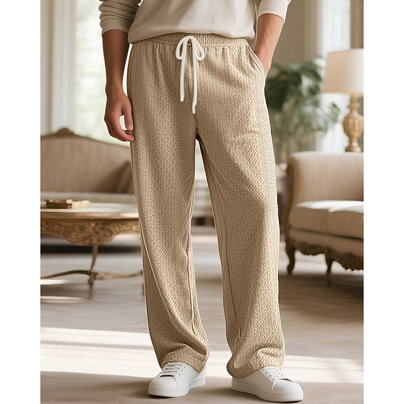 Men's Sweatpants Trousers Straight Leg Sweatpants Jacquard Drawstring Pocket Plain Comfort Sports Outdoor Daily Fashion Casual Black Khaki Micro-elastic