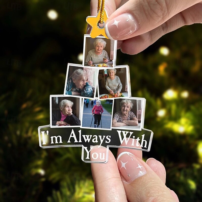 Personalized Christmas Tree Memorial Photo Ornaments Custom Picture Acrylic 2D I'm Always With You Decor Christmas Tree Xmas Decoration Hanging Pendant Gifts for Family and Friends2