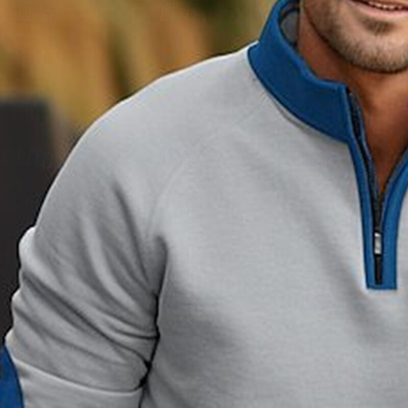 Men's Sweatshirt Pullover Hoodie Sweatshirt Pullover Quarter Zip Sweatshirt Black Light Grey Dark Gray Standing Collar Plain Patchwork Sports & Outdoor Casual Daily Streetwear Cool Sportswear Spring4