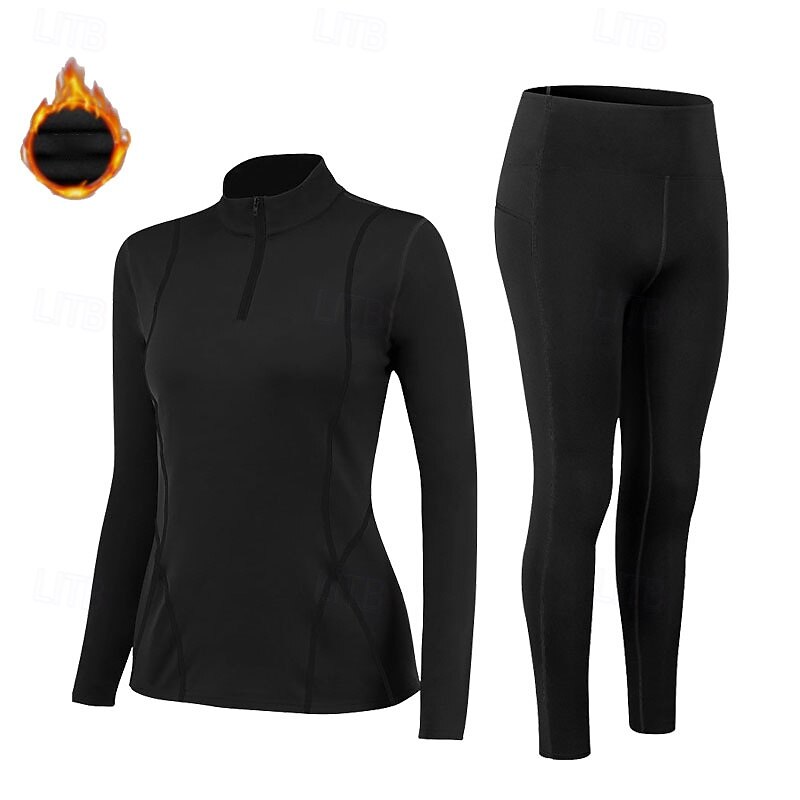 Women's 2 Piece Sports Set Fleece Workout Sweatshirt Fall Thick Clothing Suit Black Blue Gym Athletic Sports Warm Long Sleeve Sport Activewear2