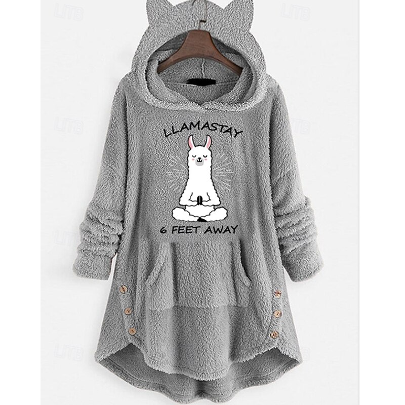 Women's Pullover Hoodie Sweatshirt Cat Streetwear Casual Long Sleeve Hooded Regular Tops Street Holiday Going out Pocket Print Pink Wine Gray Fall3