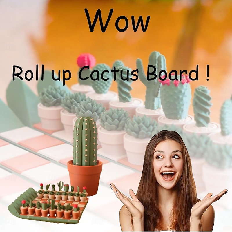 3D Printed Roll up Cactus Chess Set Portable Travel Cacti Chess Board Fun Succulent Plant Chesses Pieces Game Gift for Plant Lovers4