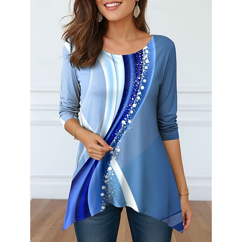 Women's Tunic Graphic Abstract Elegant Vintage Fashion Long Sleeve Crew Neck Round Neck Long Tops Daily Weekend Print Blue Purple Orange Green Spring Fall Winter Prefall