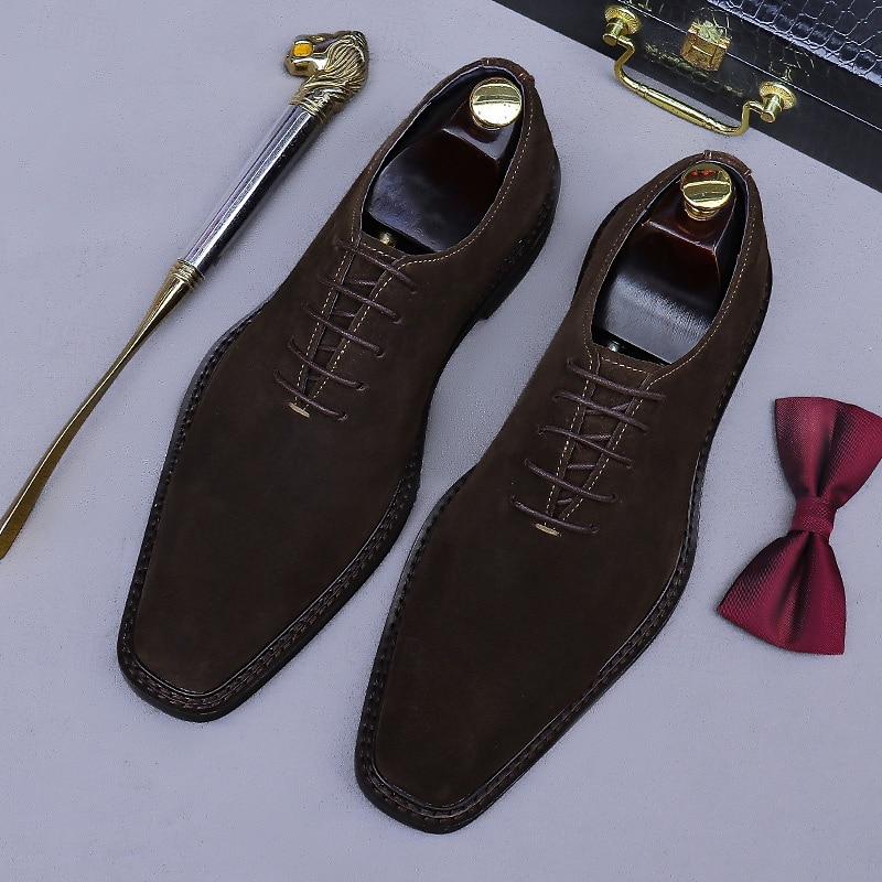 Men's Suede Leather Oxford Dress Shoes - Genuine Cowhide Business Formal Lace-Up Footwear for Classic Office Wear2