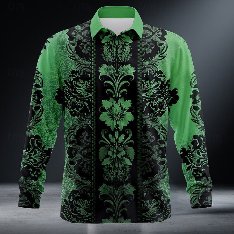 Men's Floral Print Ethnic Flowers Shirt Button Up Shirt Long Sleeve Vintage Retro Outdoor Holiday Summer Spring Turndown 3D Print Collared Shirts Green Dark Blue Rose Red3