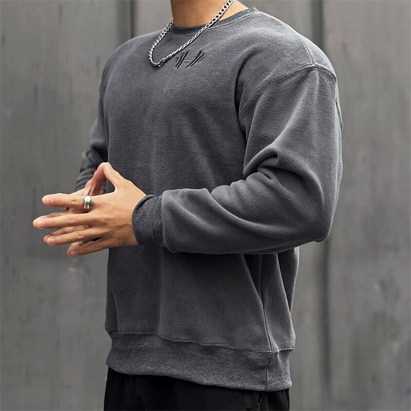 Men's Sweatshirt Fleece Sweatshirt Black Green Beige Gray Crew Neck Plain Sports & Outdoor Daily Holiday Polyester Streetwear Basic Casual Fall Winter Clothing Apparel Hoodies Sweatshirts2