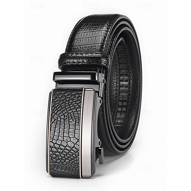 Men's Crocodile Pattern Faux Leather Belt – Adjustable Automatic Buckle Dress Belt for Business, Casual and Daily Wear4