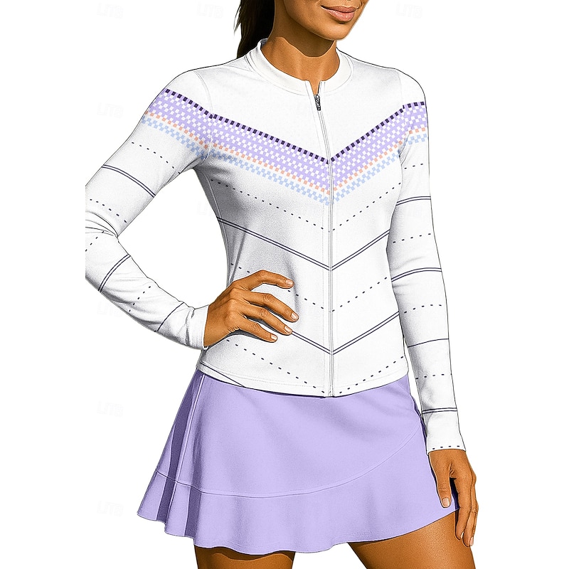 Women's Geometric Sport Shirt Tennis Shirt Tennis Top Long Sleeve Zipper Floral UPF50+ UV Resistant High Elasticity Moisture Wicking Breathable Volleyball Tennis Golf High Neck Stand Collar Shirt