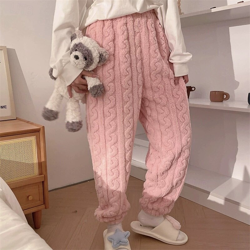 Women's Corduroy Pants Slacks Straight Casual Plus velvet Full Length Natural Plain Elastic Waist Comfortable Home Casual Daily Wear Lotus Black Pink Blue Winter Regular Fit2