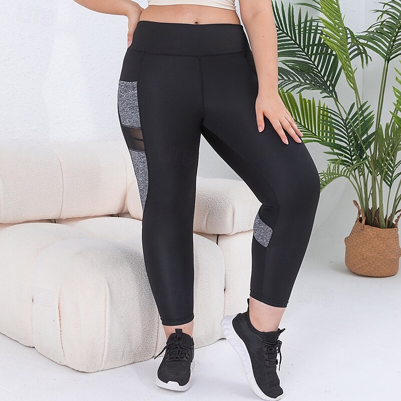 Women's Compression Pants Yoga Leggings with Pockets Large Size Tummy Control High Waist Gym Athletic Running Bottoms Color Block Black Fall Sports Activewear2