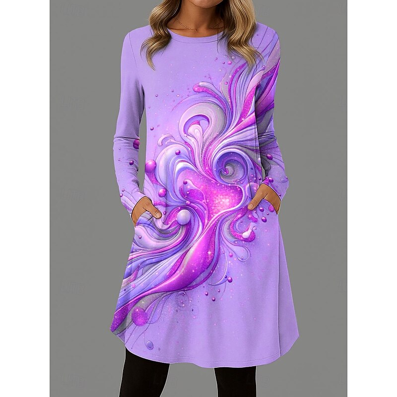 Women's Mini Dress T Shirt Dress Tee Dress A Line Dress Vacation Casual Daily Date Regular Fit Ombre Graphic Long Sleeve Crew Neck Purple Orange Green Summer Spring Fall Winter2