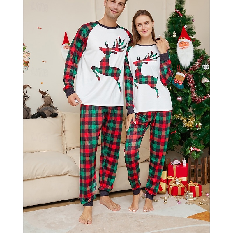 Family Pajamas Plaid Christmas Pattern Home Patchwork White Long Sleeve Active Matching Outfits2