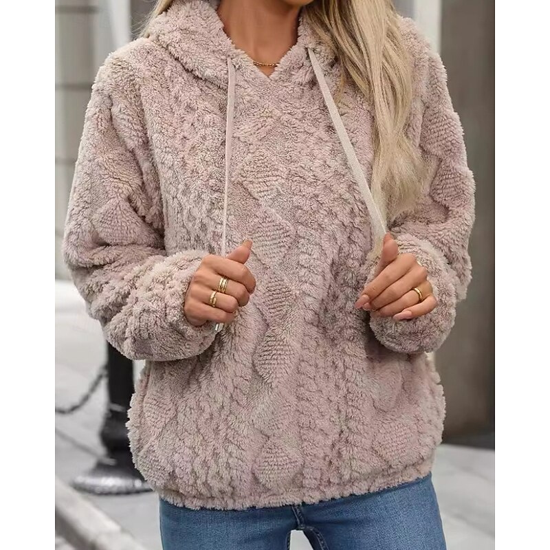Women's Pullover Hoodie Sweatshirt Plain Streetwear Casual Long Sleeve Hooded Regular Tops Street Holiday Going out Black Pink Khaki Beige Fall Winter3