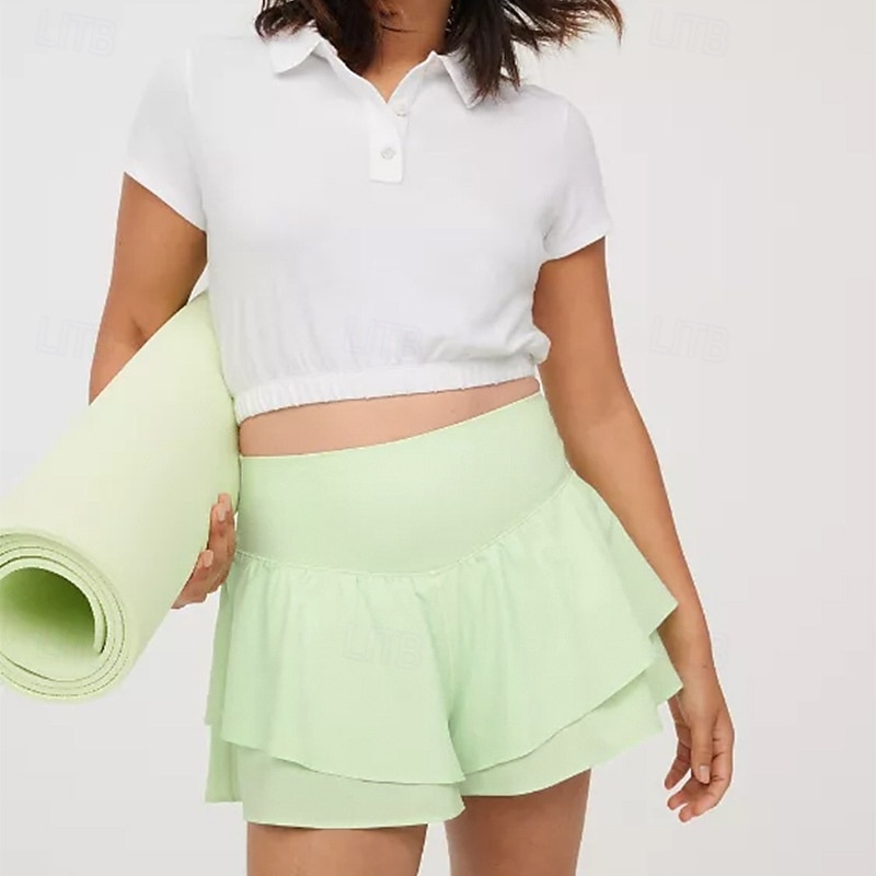 Women's Activewear Sports Skirt with Tight 2 in 1 High Waist Gym Volleyball Workout Bottoms Solid Color Pink Blue Green Sports Activewear