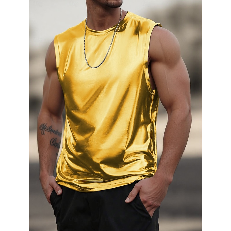 Men's Tank Top Sleeveless Crew Neck Summer Plain Punk Fashion Designer Outdoor Casual Fitness Silver Gold Top Tee for Men3
