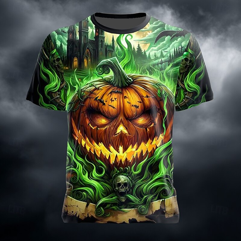 Halloween Men's Optical Illusion Pumpkin 3D T Shirt Short Sleeve T shirt 3D Print Crew Neck Shirt Exaggerated Designer Horror Party Street Holiday Purple Green Summer Spring Clothing Apparel S M L XL