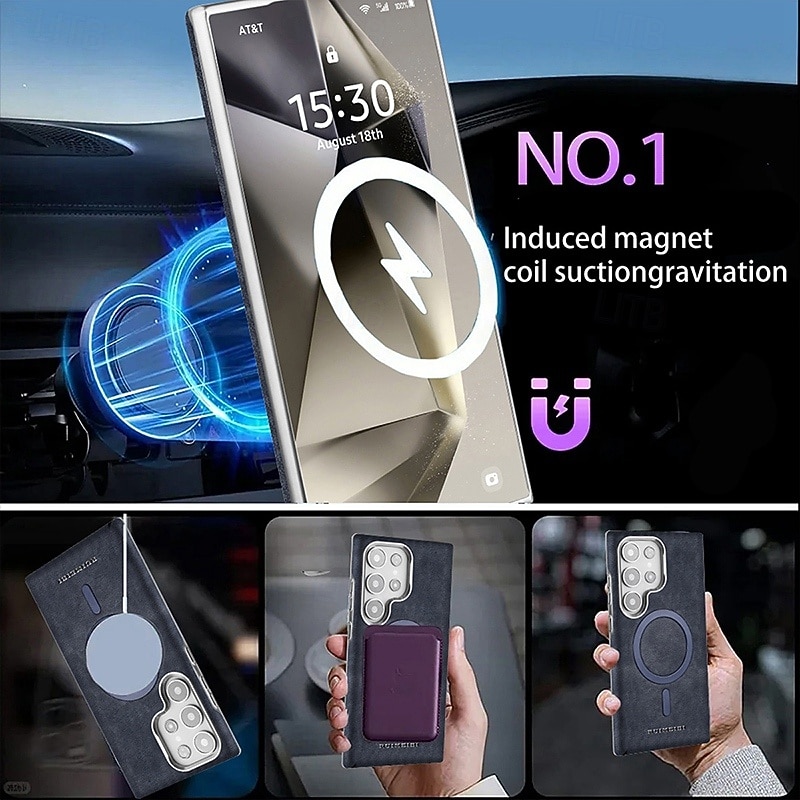 Phone Case For Samsung Galaxy S25 Ultra Plus S24 Ultra Plus S23 Ultra Back Cover Support Wireless Charging Shockproof Retro TPU PU Leather4