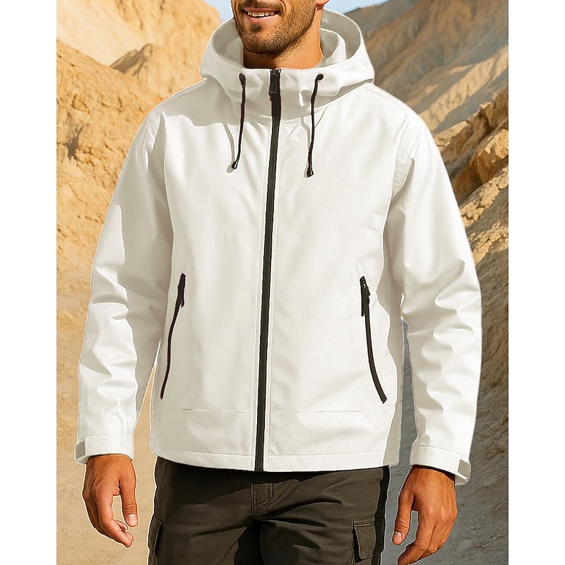 Men's Outdoor Jacket Hiking Jacket Outdoor Waterproof Windproof Hiking Outfits Hiking Clothes Spring Autumn / Fall Jacket Hunting Climbing Running Solid Color Dark Grey Black White4