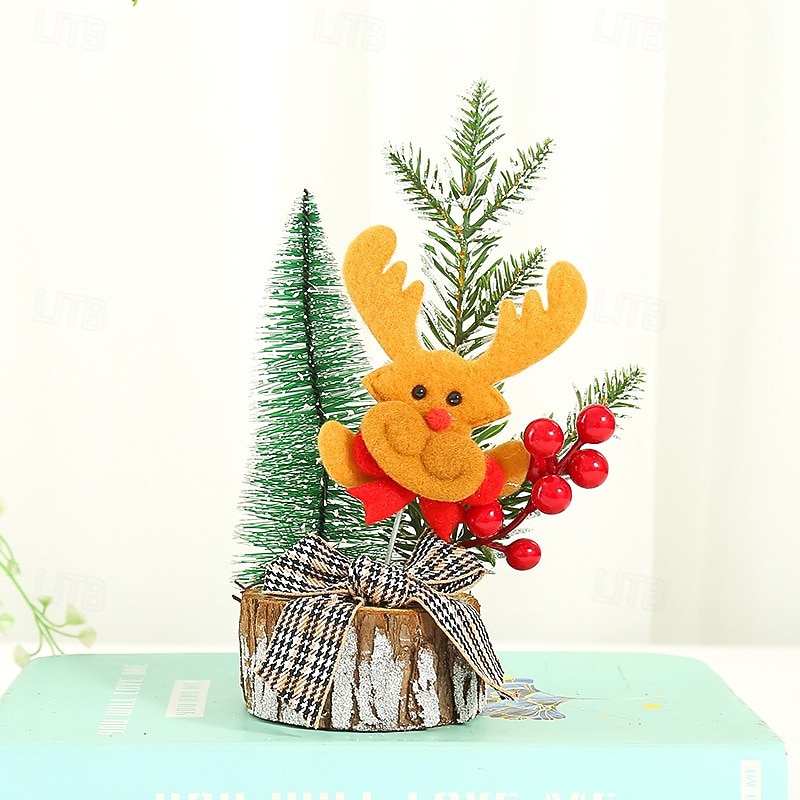 Christmas Mini Tree Tabletop Desktop Artificial Christmas Tree Xmas Decor Small Festive Decoration with Wooden Base Perfect Holiday Home Office Party Ornament4